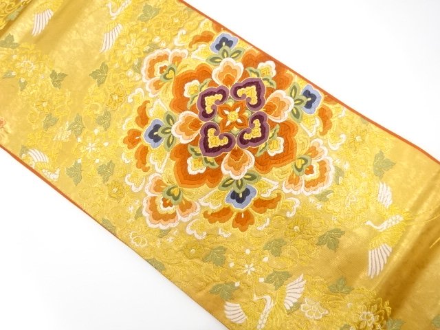 華紋に鶴模様織り出し　袋帯